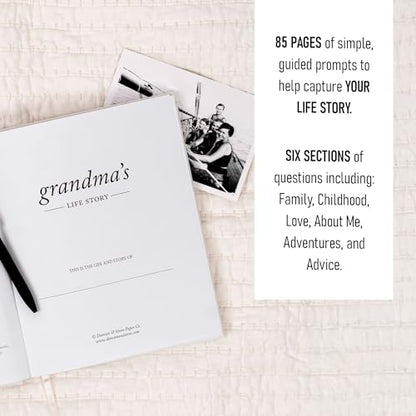 Duncan & Stone Grandma Story Journal, Life Memory Book, Prompts, Ivory | Linen-bound keepsake with prompts & family tree for Grandma to share her life story; an 85-page gift for grandmother - style: Your Story Grandma