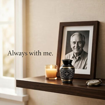 Small Urns for Human Ashes – Brass Hand-Engraved Funeral Keepsake with Elegant Black Finish – Mini Cremation Memorial for Mom, Dad & Loved Ones - color: Black