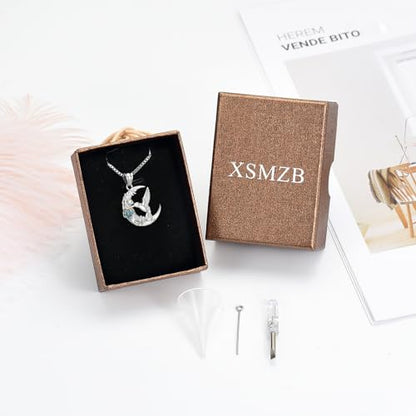 XSMZB Hummingbird Urn Necklace for Ashes of Loved One Rose Flower Moon Cremation Jewelry Ashes Holder Keepsake Pendant for Women Men - color: Silver-Colorful