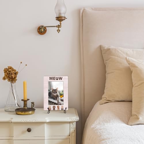 Cat Picture Frame, Cat Lover Gifts for Pet Owner, Christmas Memorial Gifts for Friends Women, Desk Decor Meow Kitten Paw Photo Frame (4x6 Horizontal) -S27 - style: Pink Meow