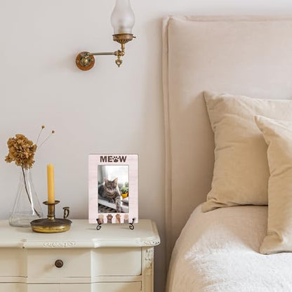 Cat Picture Frame, Cat Lover Gifts for Pet Owner, Christmas Memorial Gifts for Friends Women, Desk Decor Meow Kitten Paw Photo Frame (4x6 Horizontal) -S27 - style: Pink Meow