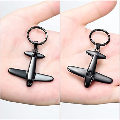Minicremation Cremation Jewelry Urn Keychain for Ashes Airplane Memorial Urn Pendant for Human Pet's Keepsake Key Chain - color: Black