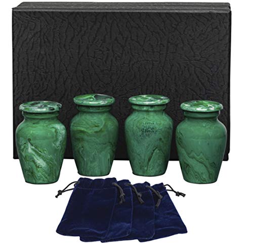 Eternal Harmony Small Keepsake Urn 4-Pack, Male & Female Mini Keepsake Urns for Human Ashes with Elegant Finishes, Secure Seal & Velvet Bag, Small Urns for Ashes Up to 3 Cubic Inches (Green Milo) - color: Green Milo, size: Small
