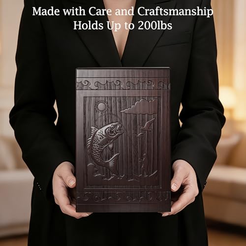 Abooxiu Cremation Urns for Human Ashes Adult Male Female, Wooden Medium Keepsake Urns Box Casket for Ashes, Burial Funeral Memorial Fishing Urn Decorative Urns for Men Women - Up to 200 lbs
