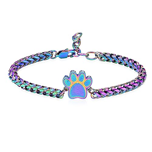 Paw Print Urn Bracelet for Ashes for Pet Cremation Jewelry for Ash Holder | cremation jewelry,stainless steel,holds pet & human ashes,memorial gift,engraved,memorial bracelet,link chain bracelet - color: Colorful
