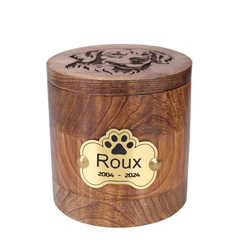 Personalized Handmade Solid Wooden Cremation Urns for Dog & Cat Ashes, Custom Photo Engraved Wood Pet Memorial Keepsake Urn Box for Ashes, Pet Urn for Dogs & Cats, Pet Loss Keepsake Urn Box for Ashes