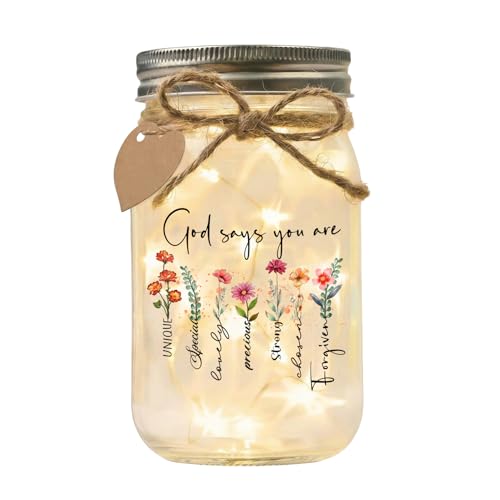 Jar Night Light, Glass Lamp, 5x3 Inch, Memorial Gift Spiritual | Christian Unique Tin Lid Lamp Sentimental Bereavement Keepsake Home Decor for Loss of Loved One Memorial Condolence Present - color: God Says You Are