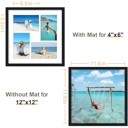 Vittanly 12x12 Collage Picture Frame, Displays 4Pcs 4x6 Pictures, Black - color: Black, size: 12x12