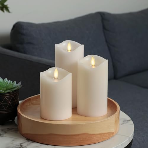 Matchless Candle Co. Flameless Moving Flame Pillars, Unscented Wax Melted Edge, AA Batteries - color: Ivory