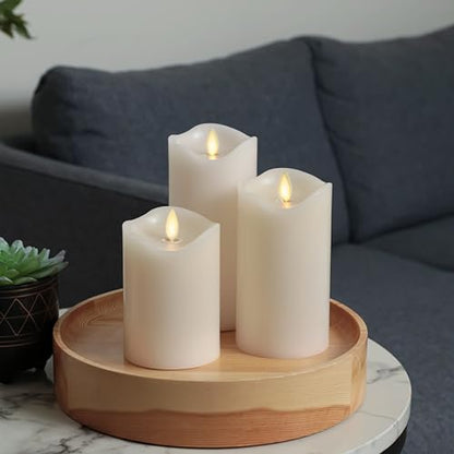 Matchless Candle Co. Flameless Moving Flame Pillars, Unscented Wax Melted Edge, AA Batteries - color: Ivory
