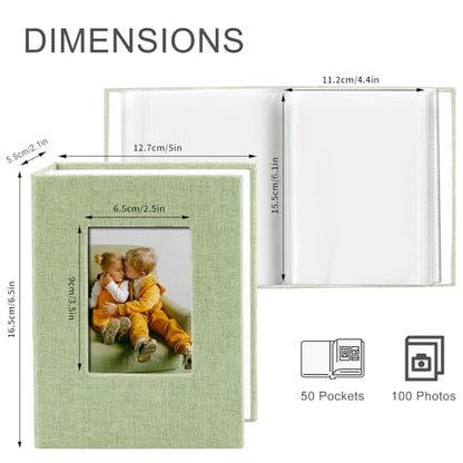 Photo Albums 4x6 Pictures, Polaroid Photos Album Book, Photo Book Small Linen Cover Photo Album, 50 Page Holds 100 Pictures, Photobook for Valentines Day, Anniversary, Vacations, Wedding Baby Green - color: Green