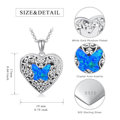 Dorunmo Personalized Locket Necklace 925 Sterling Silver that Holds Pictures Butterfly Birthstone Photo Heart Locket Custom Jewelry Congratulations New Beginnings New Job Gifts for Women - color: Butterfly Blue Opa, style: Personalized Photo + Text