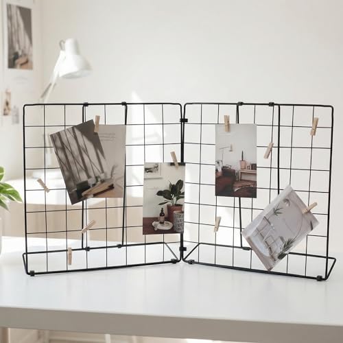Double-Sided Foldable Desktop Photo Display Board Black | 20 Wooden Clips, Message Board, Detachable to 2 Small Photo Stands, Accessory & Handcraft Display Board for Home & Office - color: Black