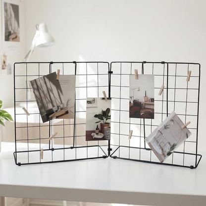 Double-Sided Foldable Desktop Photo Display Board Black | 20 Wooden Clips, Message Board, Detachable to 2 Small Photo Stands, Accessory & Handcraft Display Board for Home & Office - color: Black