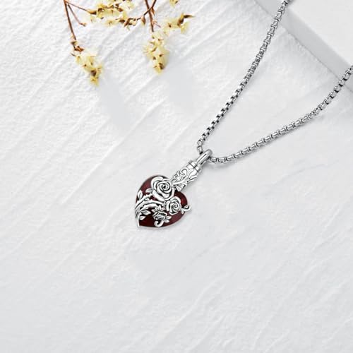 Urn Necklace for Ashes for Women/Men 925 Sterling Silver Cremation Jewelry w/Funnel Filler Memorial Jewelry Gifts - color: A-Rose (Crystal-Red), style: Non - Customized