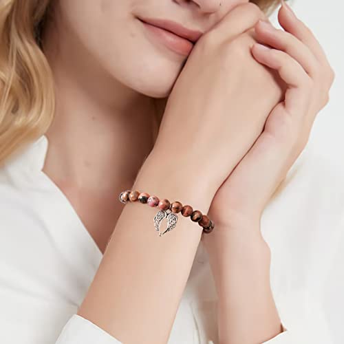 QWNHONEY Memorial Gifts for Loss of Loved Sympathy Remembrance In Memory of Mother Father Pet Bereavement Grief Pink Red Beads Bracelet with Angle Wings Jewelry Gifts for Women - style: Redbean-Wings-Your wings were ready