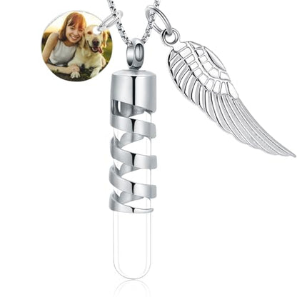 Oinsi Clear Glass Tube Cremation Urn Jewelry Ashes Holder Necklace Keepsake Memorial Pendant Including Box/Fill Kits - color: Customize-Text / Image