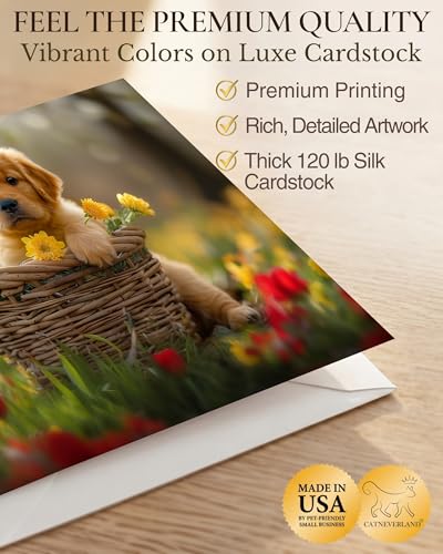 Golden Retriever Puppy All Occasions Greeting Card - Dog with Flowers from Unique Dogs Party Delights Collection - Large 5x7 Inch - Blank Inside with White Envelope - color: Golden Retriever Puppy with Yellow Flowers