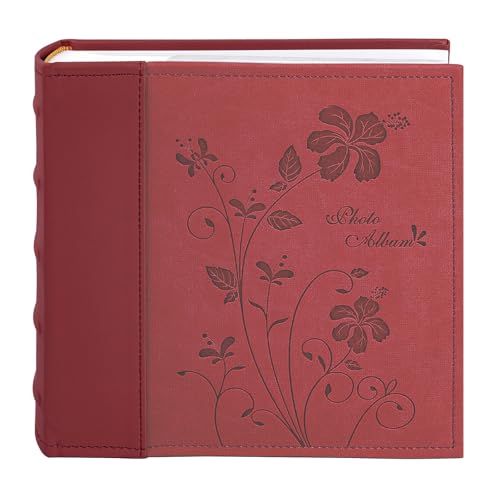 Photo Album holds 4x6 200 Horizontal Pictures with Memo Space (Red) - color: Red
