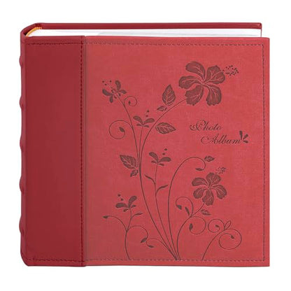 Photo Album holds 4x6 200 Horizontal Pictures with Memo Space (Red) - color: Red