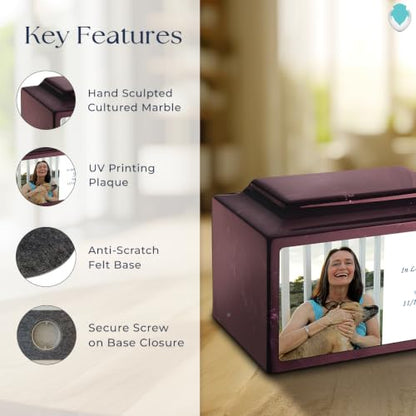 GetUrns Cultured Marble Urn Vault by Mackenzie with Personalized Picture and Text for Human Ashes I Merlot Adult Urns for Male and Female I 210lbs - color: Merlot