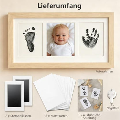 Baby Hand and Footprint Kit,Inkless Baby Handprint Kit with 2 Safe Clean-Touch Ink Pads and a Wooden Baby Picture Frames for Newborn,Baby Gifts-Ash Wood - color: Oak