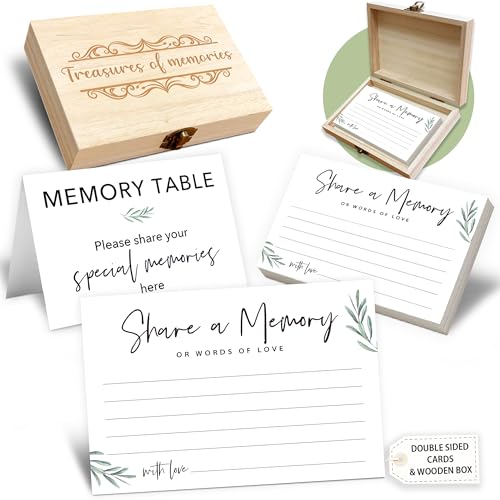 Share A Memory Cards For Celebration of Life Decorations, 50 Psc Share A Memory Box For Funeral Memorial for Funeral Wedding Birthday Graduation Bridal Shower Guest Book Ideas(Olive Leaf) -A05 - color: Olive Leaf 02, size: Set with Wooden Box