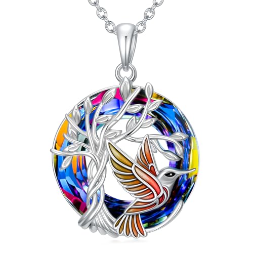 TOUPOP Butterfly Necklace for Women 925 Sterling Silver Tree of Life Butterflies Dragonfly Hummingbird Pendant Necklaces Crystal Jewelry Anniversary Christmas Birthday Gift for Her - color: Hummingbird Red