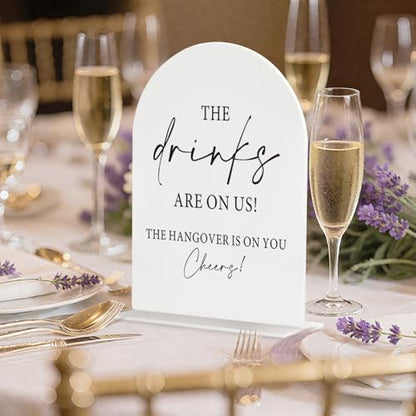 Wedding Bar White Arch Acrylic Sign with Stand Funny Drink Station - color: Drinks -White-6IN, size: 6x8”