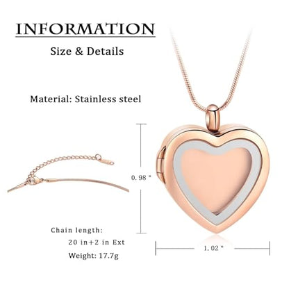 zeqingjw Glass Cremation Jewelry - Round Heart Memorial Urn Necklace for Ashes of Loved One - Stainless Steel Human Pet Dog Cat Keepsake Urn Pendant - color: A-Rose Gold