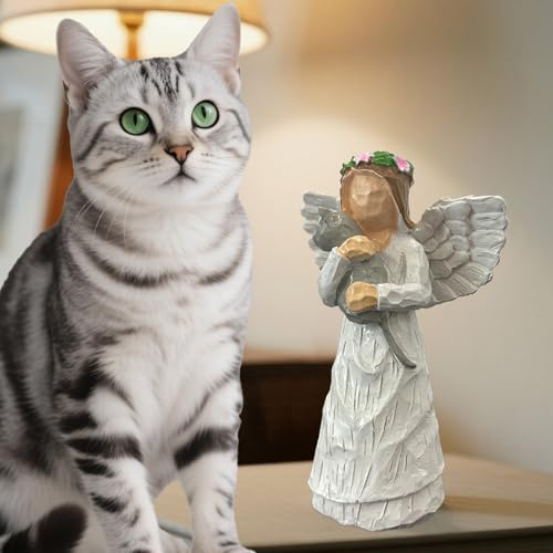 Memorial Gifts for Loss of Cat，Pet Sympathy Remembrance Gifts for Pet Mom and Lovers，Resin Angel Figurine Statues for Garden