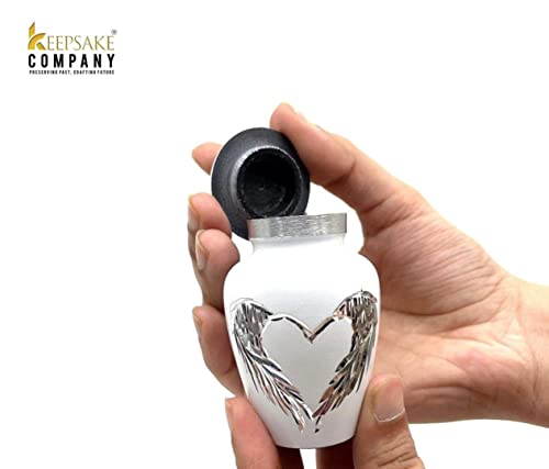 Keepsake COMPANY's White Small Urns for Human Ashes - Angel Wings Mini Urns - Cremation Keepsakes urns for Ashes – Urn -ERN - Tiny Urns for Men - (Single Miniature Urn) - color: White Matte