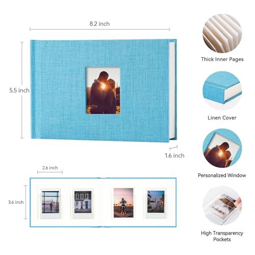 Instax Mini Photo Album with Writing Space, 56 Pockets, Blue | Compatible with 2x3 inch & Polaroid Pictures, Recessed Clear Pockets, Wedding Guest Book and Family Memories - color: Blue, size: 52 Pockets