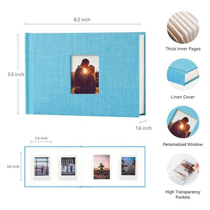 Instax Mini Photo Album with Writing Space, 56 Pockets, Blue | Compatible with 2x3 inch & Polaroid Pictures, Recessed Clear Pockets, Wedding Guest Book and Family Memories - color: Blue, size: 52 Pockets
