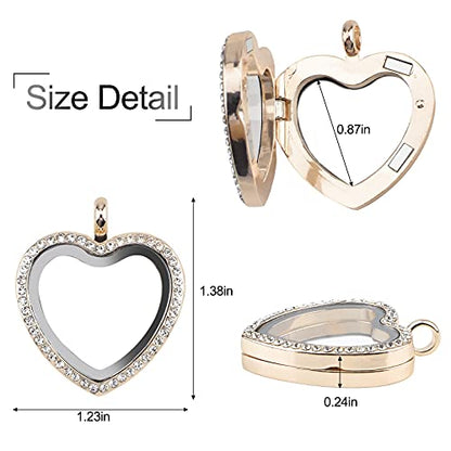 WANDIC Rhinestone Photo Charm, Rose Gold Heart Crystal Photo Pendant Bridal Wedding Bouquet Charms Living Floating Memory Locket for 2 Pictures - color: Rose Gold