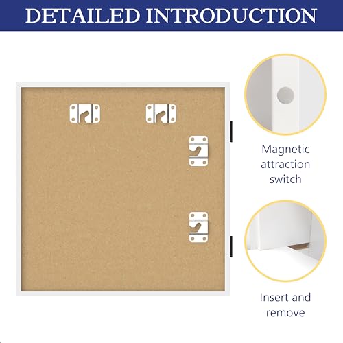 An&He 10x10 Shadow Box Frame Engineered Wood | with a 2.7" Usable Display Depth | Includes Acid-Free Backing Board, UV Resistant Acrylic, and Hanging Hardware-White - size: White 10x10