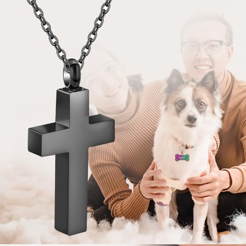Cross Urn Necklaces for Ashes Stainless Steel Religious Cross Ashes Necklace Pendant for Men Women Cremation Jewelry for Ashes of Loved Ones - color: Black