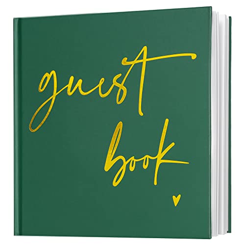 Calculs Wedding Guest Book 8.5" Square for Polaroid Pictures Event Party Guestbook Shower Picture Book Blank Pages Registry, Green Cover, Gold Foiled Script - color: Green & Gold