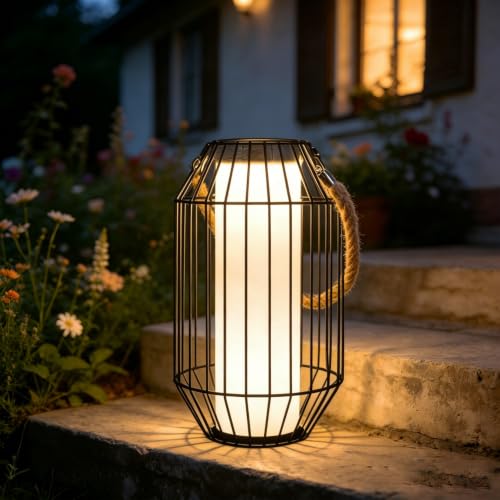 13.5" Large Solar Lantern Outdoor Waterproof Metal Garden Decorative Light | Dual Solar & USB Charging, Auto On/Off, Prolonged Lighting, Hanging/Table Rustic for Patio Yard Porch Trees Wedding Decor - size: 13.5"