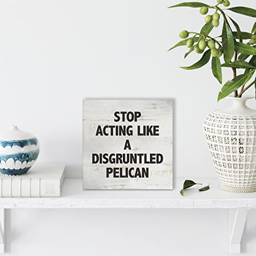 Stop Acting Like a Disgruntled Pelican Greek Quote Wood Box Sign - color: STOP