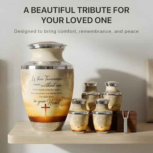 Sunset Cross Cremation Urns for Human Ashes Set of 6 for Adults Men & Women - color: Sunset Cross With Text Set