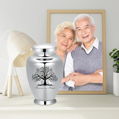shajwo Large Cremation Urn for Ashes Human Adult Female Male Stainless Steel Tree of Life Urn for Human Ashes for Women Men Memorial Burial Funeral Decorative Urns for Ashes Keepsake Up to 220 IBS