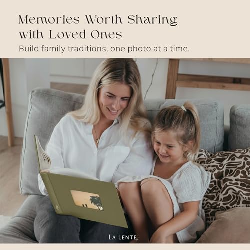 Premium Scrapbook Album with Window and Writing Space – 60 Pages holds 200 Photos of Different Sizes – Wedding, Baby, Travel & Family Memories – 11.4" x 8.6" - Olive - color: Olive, size: Small w/ Window
