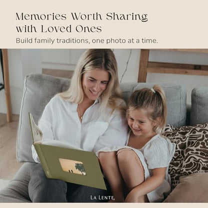 Premium Scrapbook Album with Window and Writing Space – 60 Pages holds 200 Photos of Different Sizes – Wedding, Baby, Travel & Family Memories – 11.4" x 8.6" - Olive - color: Olive, size: Small w/ Window