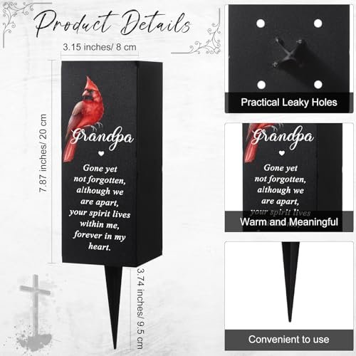 Hushee Grandpa Memorial Cardinal Grave Decor Metal Cemetery Flower Vase | Gravesite Flower Holder with Spike, Funeral Flower Vase Grave for Loss of Loved One, Cemetery Outdoors Yard Garde Decoration - style: Grandpa