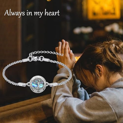 Urn Bracelet For Ashes 925 Sterling Silver Abalone Shell Cremation Keepsake Pendant Locket Bracelet For Women Men - style: tree of life