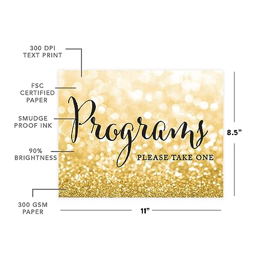 Andaz Press Wedding Party Signs, Glitzy Gold Glitter, 8.5x11-inch, Programs, Please Take One, 1-Pack - color: Activities Programs