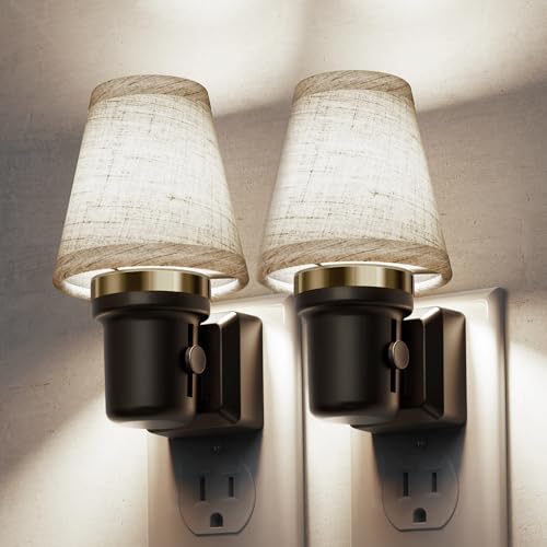 L LOHAS LED Night Lights Plug into Wall, Linen Fabric Night Light - color: Round Platform-5000K, size: 2 Pack