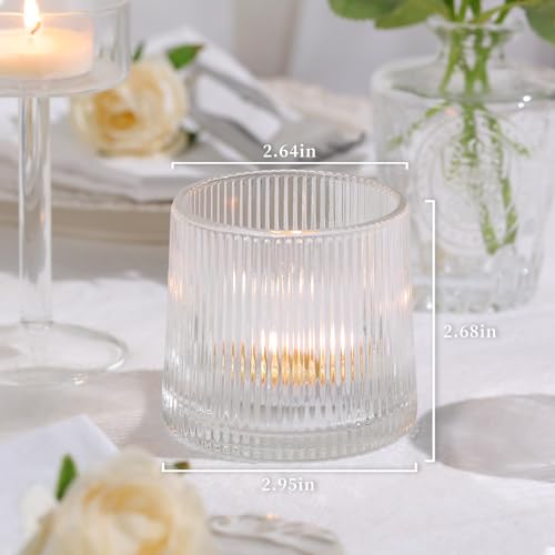 Clear Ribbed Tealight Votive Candle Holders Set of 10- Tea Light Candle Holder Glass for Table Centerpiece, Engagement Parties, Birthday Parties & Wedding Shower (Pack of 2) - color: Clear, size: 10Pcs (Pack of 2)
