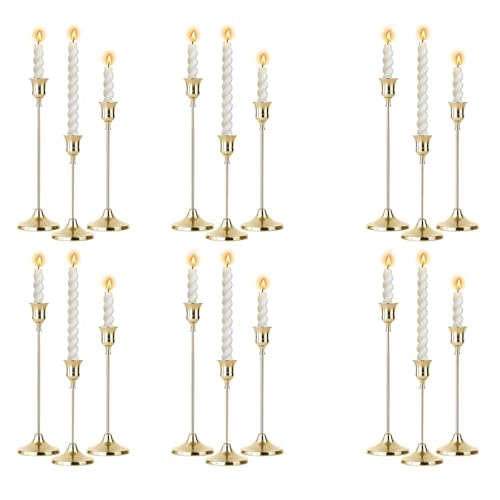 6 Sets Candle Holder Gold Candlestick Holders -Vintage Modern Metal Taper Candle Holders, Decorative Centerpiece for Table Mantel, Wedding Kitchen Home Decor, Wedding Gift,18Pcs - color: Gold, size: 18pcs
